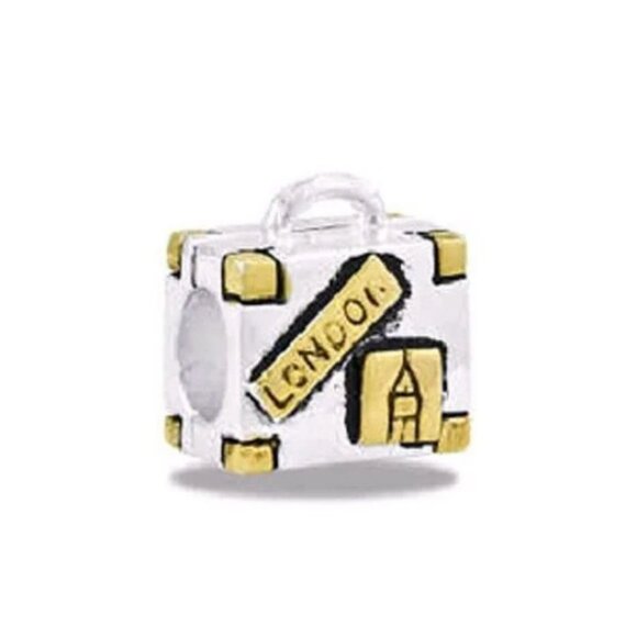 DaVinci Charm Bracelet 7" 9 Beads - Travel London England Passport Garnet Red CZ - Picture 5 of 5